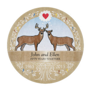 Personalised 50th Wedding Anniversary, Buck & Doe Cutting Board
