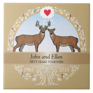Personalised 50th Wedding Anniversary, Buck & Doe Tile