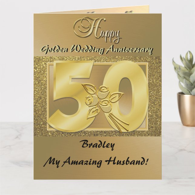 Personalised 50th Wedding Anniversary Card Husband (Small Plant)