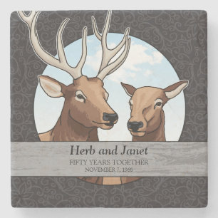 Personalised 50th Wedding Anniversary, Elk Nature Stone Coaster