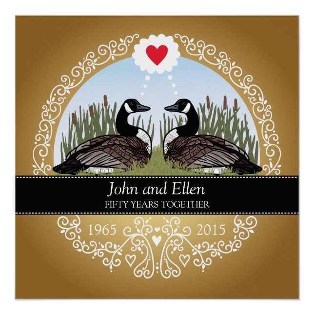 Personalised 50th Wedding Anniversary, Geese Poster (Front)