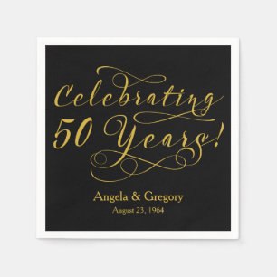 Personalised 50th Wedding Anniversary Gold Black Napkin