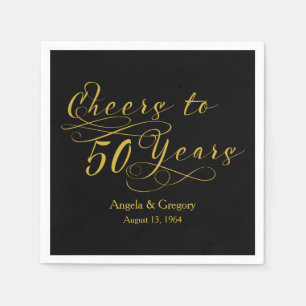 Personalised 50th Wedding Anniversary Gold Black Napkin
