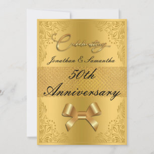 Personalised 50th wedding Anniversary Gold Bow  Invitation