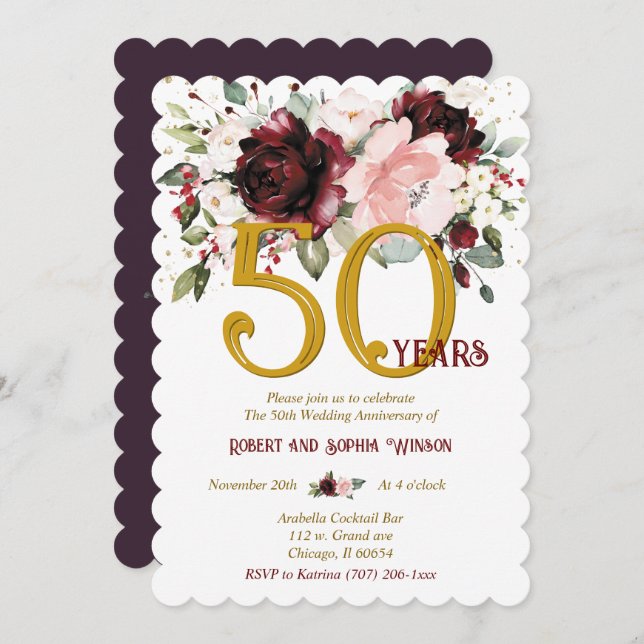 Personalised  50th Wedding Anniversary Invitation (Front/Back)