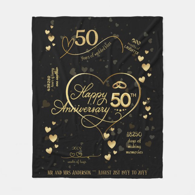Personalised 50th Wedding Anniversary Milestone Fl Fleece Blanket (Front)