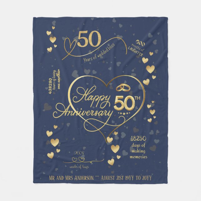 Personalised 50th Wedding Anniversary Milestone  Fleece Blanket (Front)