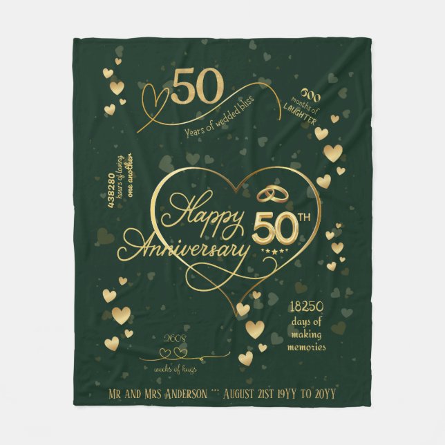 Personalised 50th Wedding Anniversary Milestone Fleece Blanket (Front)