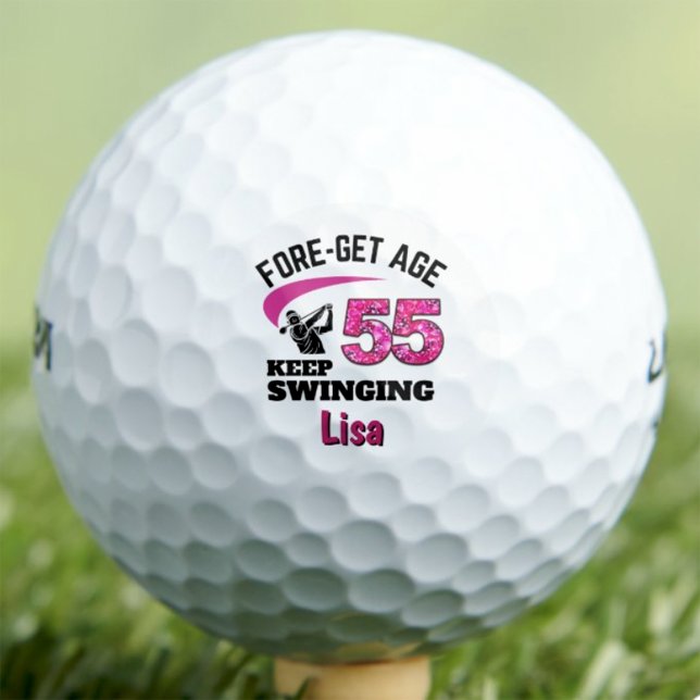 Personalised 55th Birthday Co-Worker Gift Pink Fun Golf Balls (Creator Uploaded)