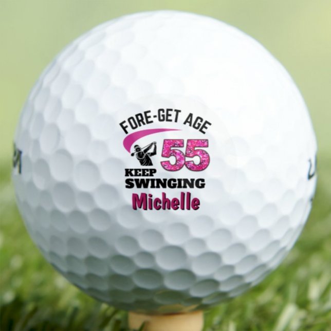 Personalised 55th Birthday Gift Pink Fun Custom Golf Balls (Creator Uploaded)