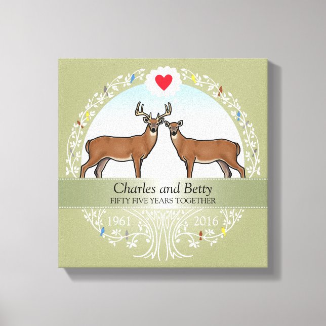 Personalised 55th Wedding Anniversary, Buck & Doe Canvas Print (Front)