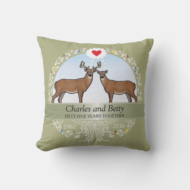 Personalised 55th Wedding Anniversary, Buck & Doe Cushion (Front)