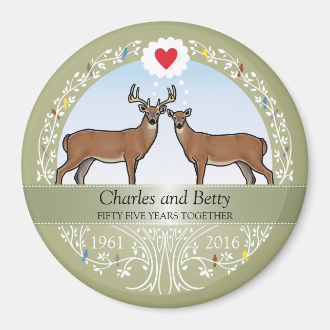 Personalised 55th Wedding Anniversary, Buck & Doe Magnet (Front)