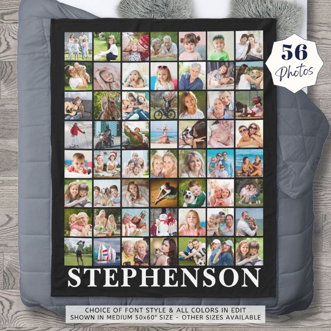 Personalised 56 Photo Collage Black Fleece Blanket (Creator Uploaded)
