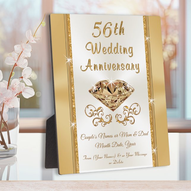 Personalised 56th Wedding Anniversary Gift Ideas Plaque (56th Wedding Anniversary Gift Ideas. 56 year anniversary gift for parents, grandparent and friends. )