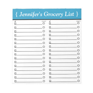 Personalised 5.5" x 6" Blue Grocery List Notepad