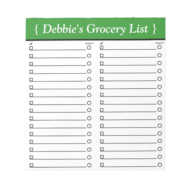 Personalised 5.5" x 6" Green Grocery List Notepad (Front)
