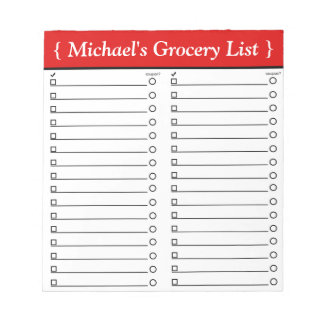 Personalised 5.5" x 6" Red Grocery List Notepad