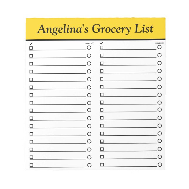Personalised 5.5" x 6" Yellow Grocery List Notepad (Front)
