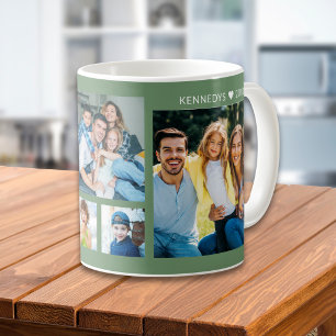 Personalised 5 Family Photo Collage Sage Green Coffee Mug