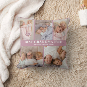 Personalised 5 Photo Best Grandma Ever Dusty Rose Cushion