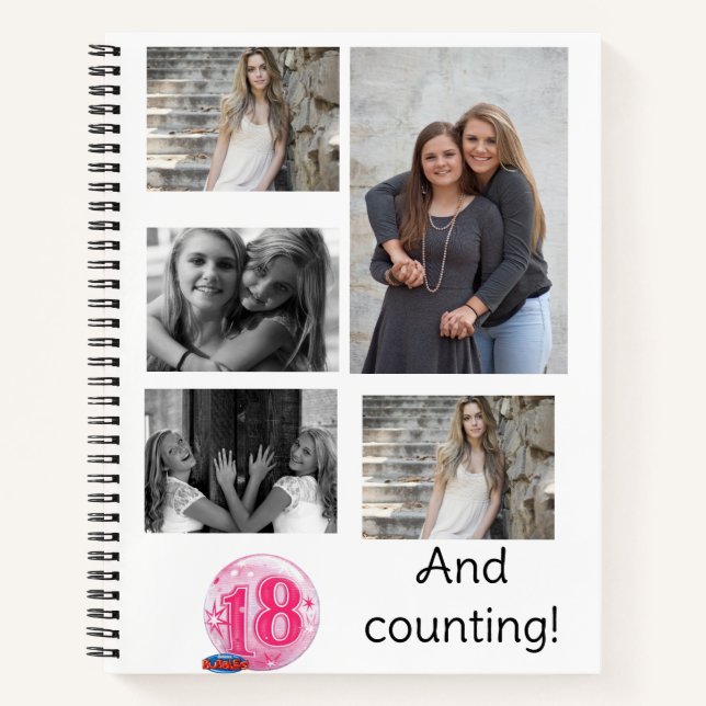Personalised 5 Photo collage | 18th Birthday Notebook (Front)
