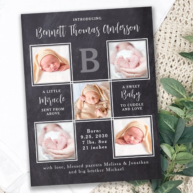 Personalised 5 Photo Collage Newborn Baby Birth Announcement Postcard (Creator Uploaded)