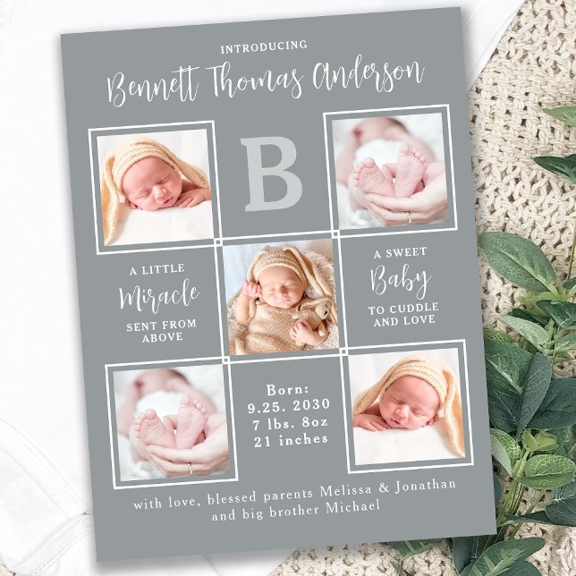Personalised 5 Photo Collage Newborn Baby Birth Announcement Postcard (Creator Uploaded)
