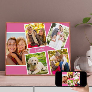 Personalised 5 Photo Collage Pink Poster