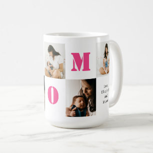 Personalised 5 Photos MOM Pink Heart Coffee Mug