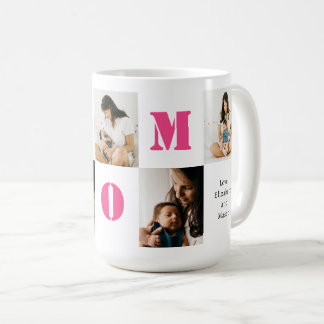 Personalised 5 Photos MOM Pink Heart Coffee Mug