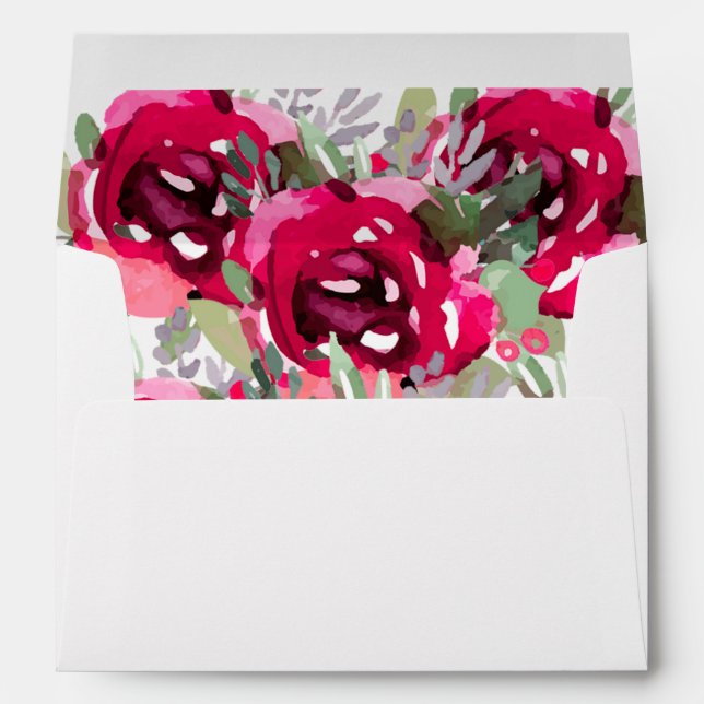 Personalised 5 x 7 Watercolor Pink Garden Flowers  Envelope (Back (Bottom))