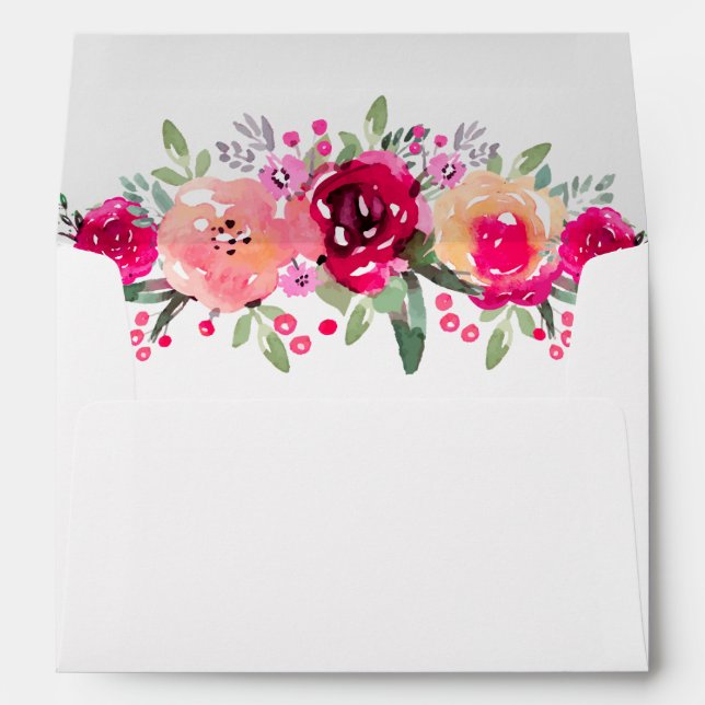Personalised 5 x 7 Watercolor Pink Garden Flowers Envelope (Back (Bottom))