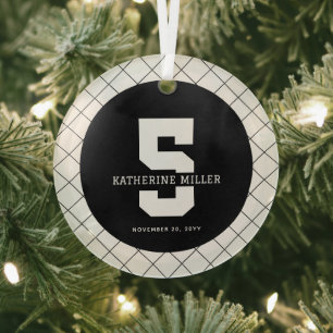 Personalised 5th Birthday Modern and Elegant Glass Tree Decoration