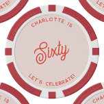 Personalised 60 Sixty Sixtieth Birthday Poker Chips<br><div class="desc">A modern chic typography design in orange and blush pink to celebrate your landmark sixtieth birthday in style.  Change the text to personalise.</div>
