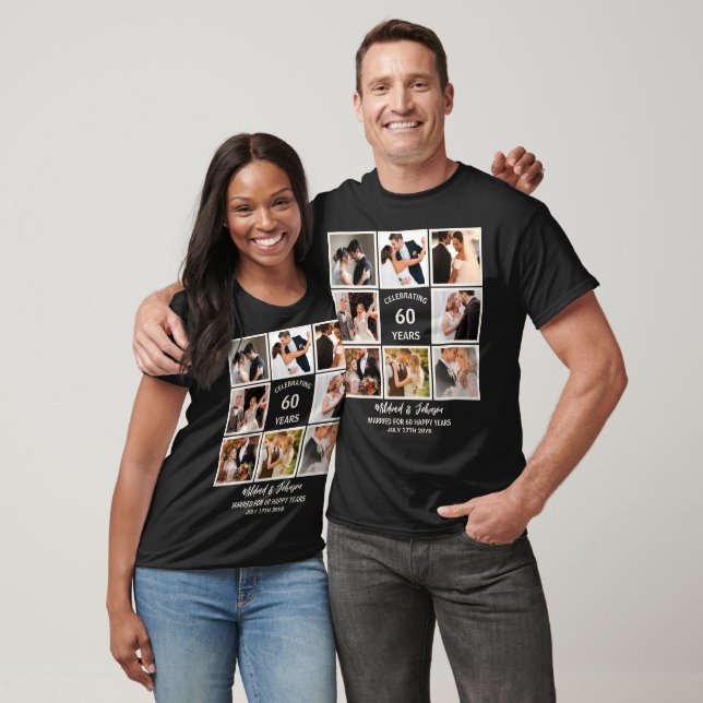 Personalised 60 Years Anniversary 8 Photo Collage T-Shirt (Unisex)