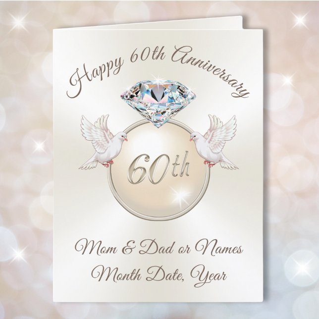 Personalised 60th Anniversary Card for Parents (60th wedding anniversary card. Diamond anniversary cards. happy 60th anniversary mom and dad.)