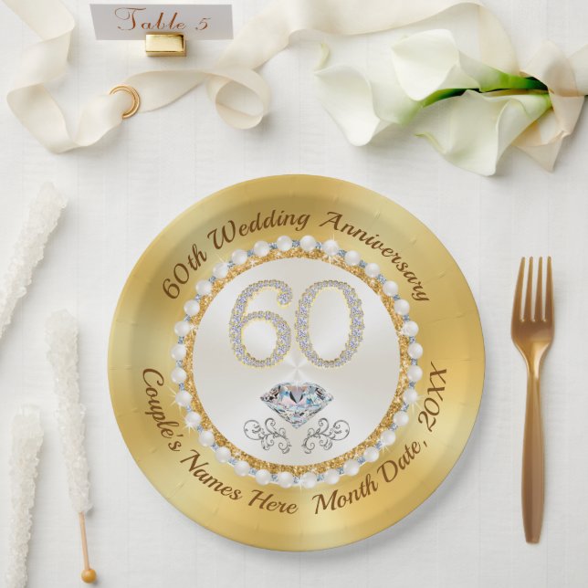 Personalised, 60th Anniversary Paper Plates,  Plate (Wedding)