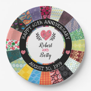 Personalised 60th Anniversary, Patchwork Quilt Paper Plate