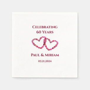 Personalised 60th Anniversary Pink Floral Heart Napkin