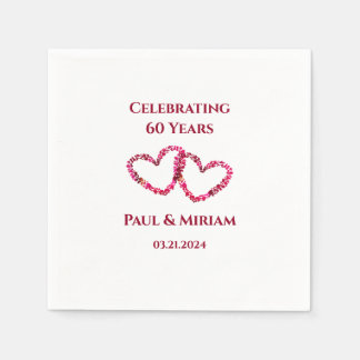 Personalised 60th Anniversary Pink Floral Heart Napkin