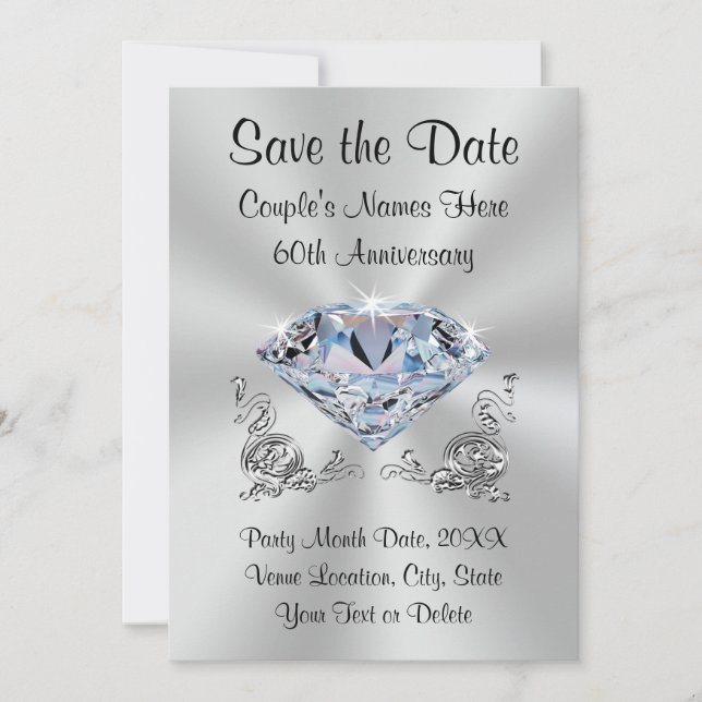 Personalised 60th Anniversary Save the Date Cards (Front)