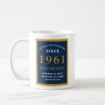 Personalised 60th Birthday 1961 Elegant Blue Gold Coffee Mug<br><div class="desc">A huge 60th birthday blue and gold coffee mug for those special people born in 1961. Easily customise the text using the template provided. Part of the setting standards range of greeting cards and gifts.</div>