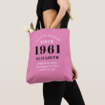 Personalised 60th Birthday 1961 Elegant Chic Pink Tote Bag<br><div class="desc">60th birthday tote bag. Easily customise the text of this born in 1961 pink "Standards" shopping bag using the template provided. Part of the setting standards range cards and gifts..</div>