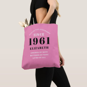 Personalised 60th Birthday 1961 Elegant Chic Pink Tote Bag