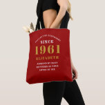 Personalised 60th Birthday 1961 Elegant Chic Red Tote Bag<br><div class="desc">60th birthday tote bag. Easily customise the text of this born in 1961 Red "Standards" shopping bag using the template provided. Part of the setting standards range cards and gifts.</div>