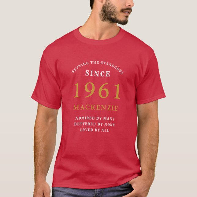 Personalised 60th Birthday 1961 Gold Red Dad T-Shirt (Front)