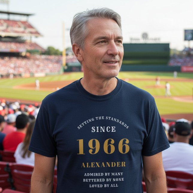 Personalised 60th Birthday 1966 Name Blue Gold T-Shirt (1966 birthday tshirt)