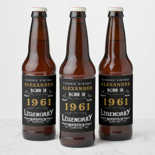Personalised 60th Birthday Born 1961 Vintage Black Beer Bottle Label