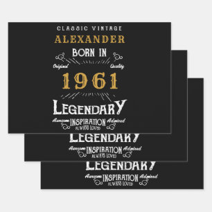 Personalised 60th Birthday Born 1961 Vintage Black Wrapping Paper Sheet